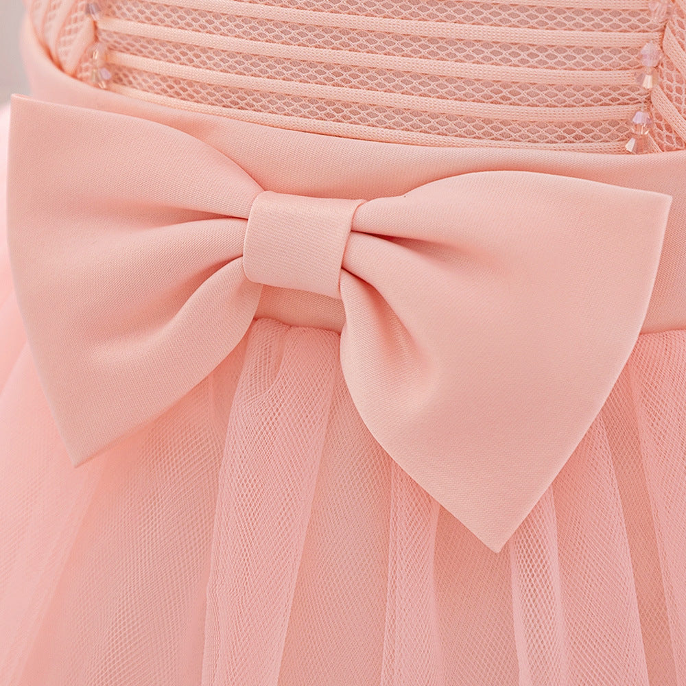 Cute A-Line Tulle Tea Length Dress with Bows & Ruffles for Girls (9M-4Y)