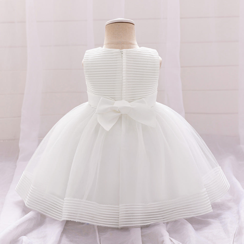 Cute A-Line Tulle Tea Length Dress with Bows & Ruffles for Girls (9M-4Y)