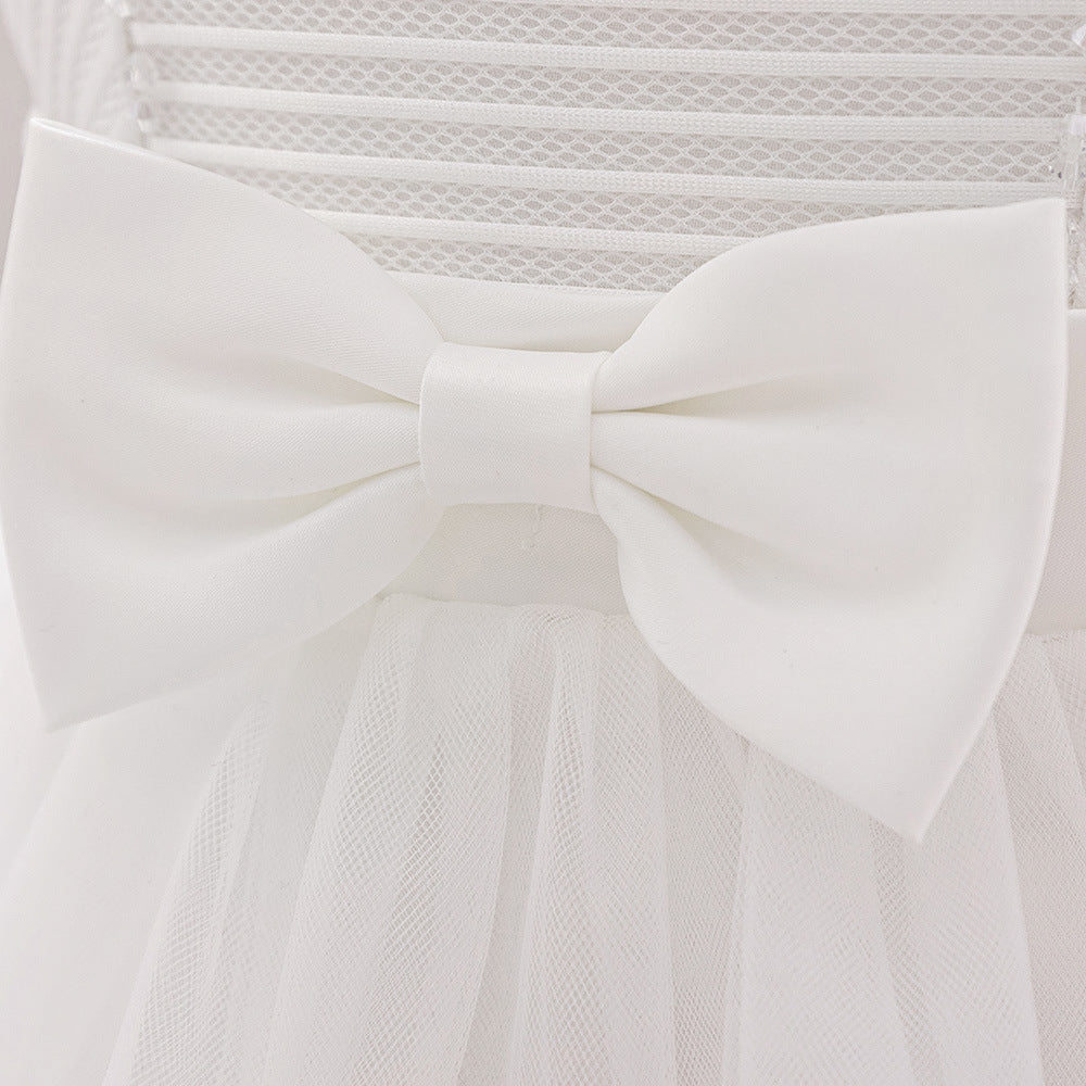 Cute A-Line Tulle Tea Length Dress with Bows & Ruffles for Girls (9M-4Y)