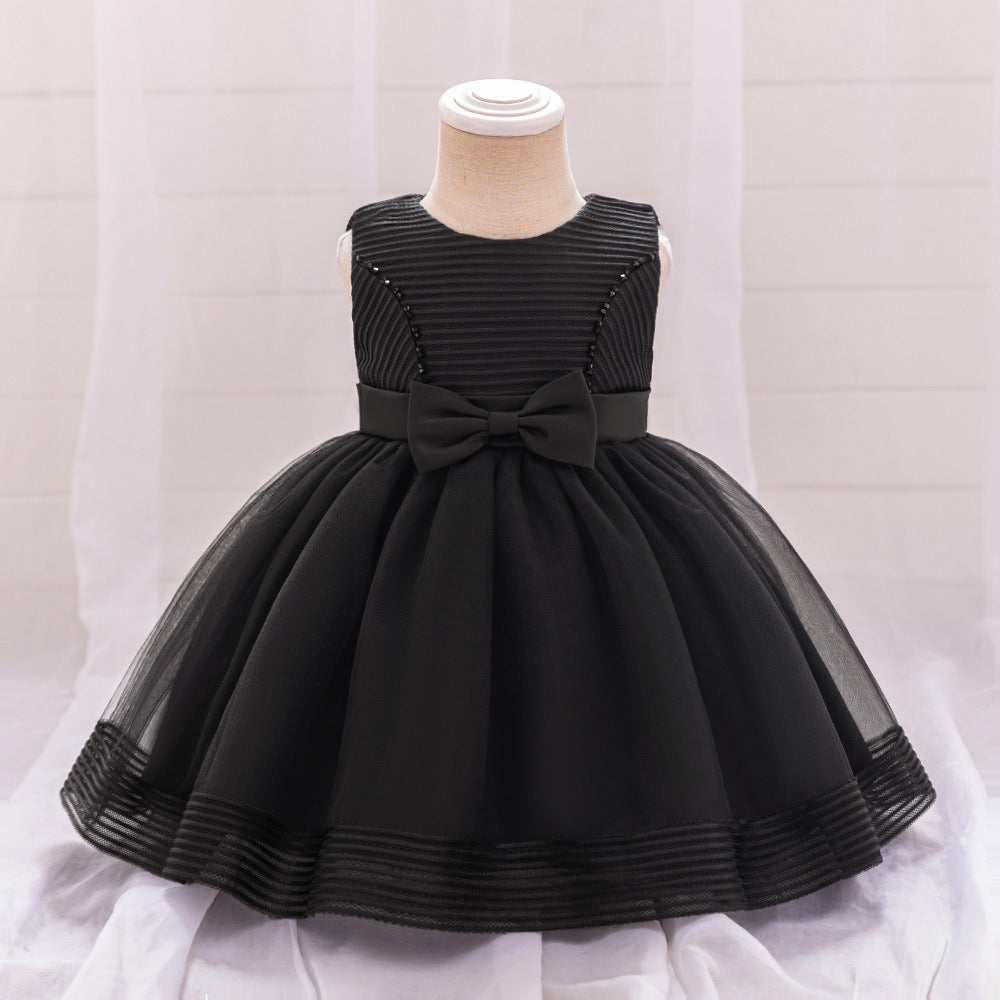 Cute A-Line Tulle Tea Length Dress with Bows & Ruffles for Girls (9M-4Y)