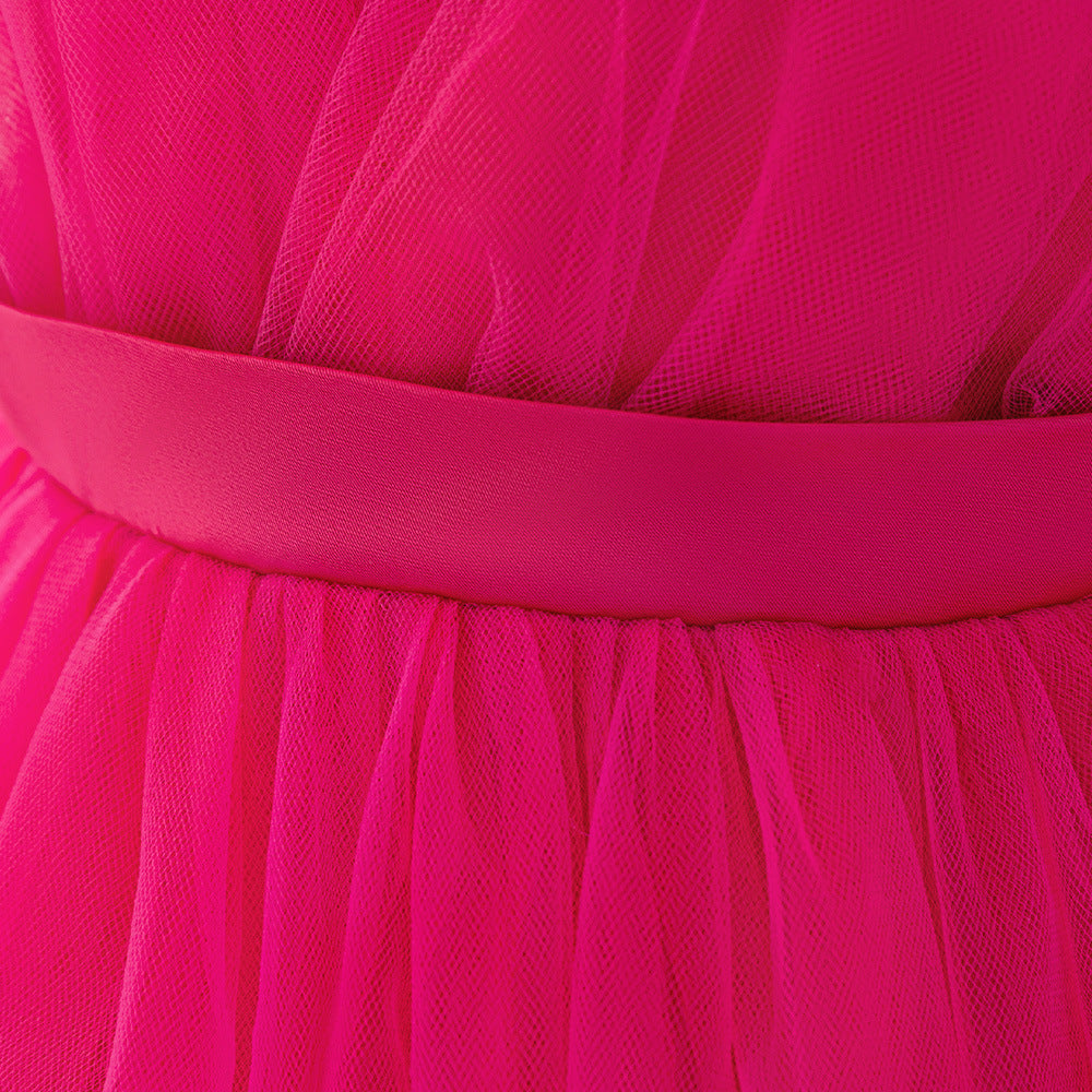 A-line Baby Girl Tulle Party Dress with Bow & Flutter Sleeves
