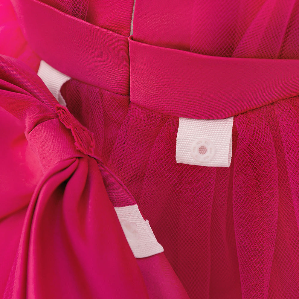 A-line Baby Girl Tulle Party Dress with Bow & Flutter Sleeves
