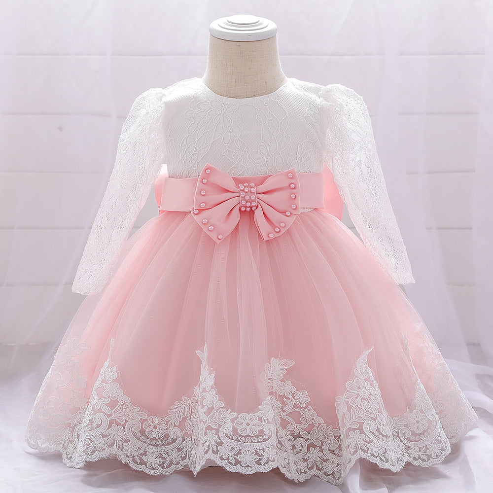 Adorable A-Line Tulle & Lace Birthday Dress for Babies | Long Sleeve Flower Girl Outfit