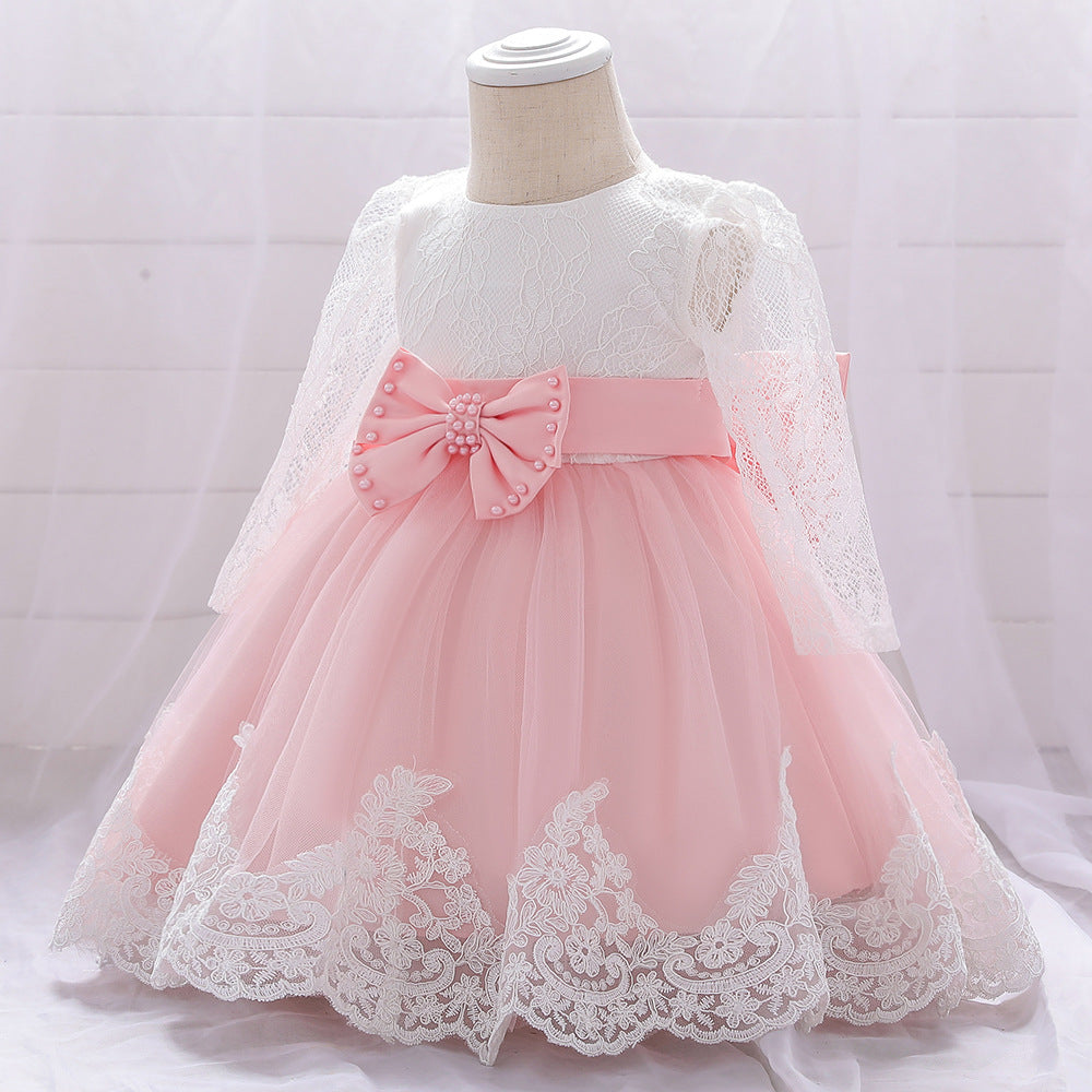 Adorable A-Line Tulle & Lace Birthday Dress for Babies | Long Sleeve Flower Girl Outfit