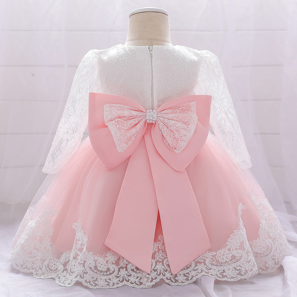 Adorable A-Line Tulle & Lace Birthday Dress for Babies | Long Sleeve Flower Girl Outfit