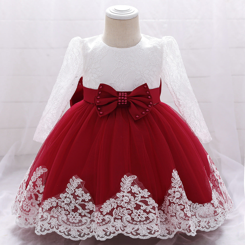 Adorable A-Line Tulle & Lace Birthday Dress for Babies | Long Sleeve Flower Girl Outfit
