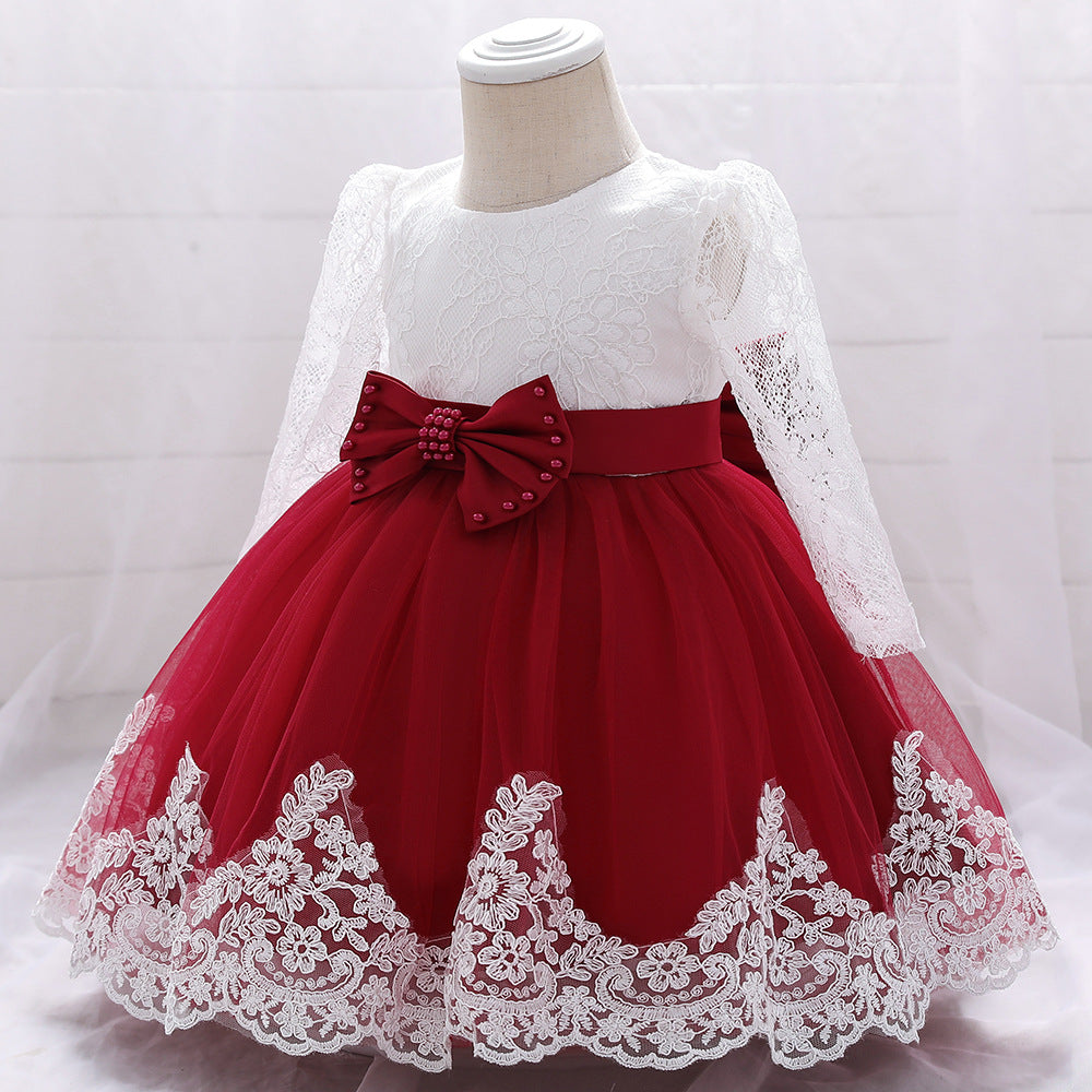 Adorable A-Line Tulle & Lace Birthday Dress for Babies | Long Sleeve Flower Girl Outfit