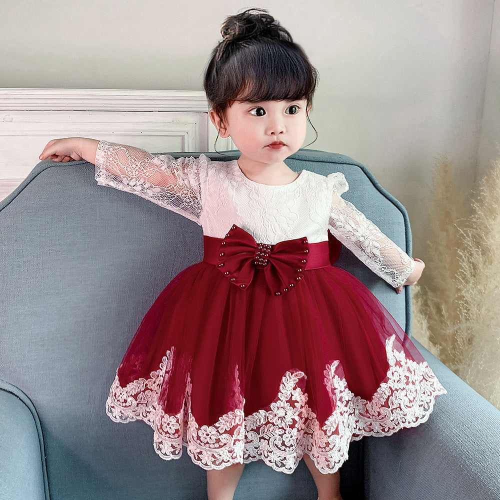 Adorable A-Line Tulle & Lace Birthday Dress for Babies | Long Sleeve Flower Girl Outfit