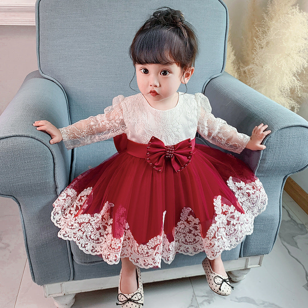 Adorable A-Line Tulle & Lace Birthday Dress for Babies | Long Sleeve Flower Girl Outfit