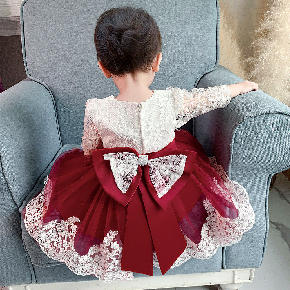 Adorable A-Line Tulle & Lace Birthday Dress for Babies | Long Sleeve Flower Girl Outfit