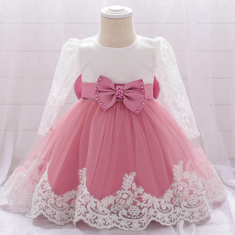 Adorable A-Line Tulle & Lace Birthday Dress for Babies | Long Sleeve Flower Girl Outfit