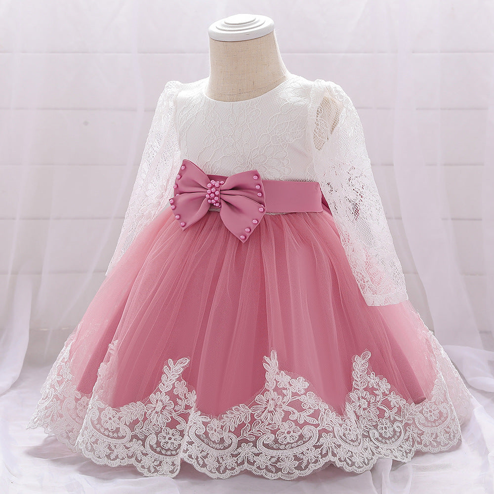 Adorable A-Line Tulle & Lace Birthday Dress for Babies | Long Sleeve Flower Girl Outfit