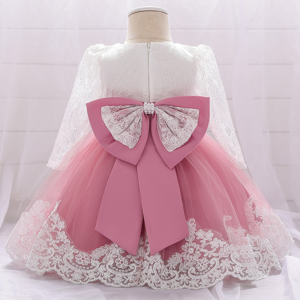 Adorable A-Line Tulle & Lace Birthday Dress for Babies | Long Sleeve Flower Girl Outfit