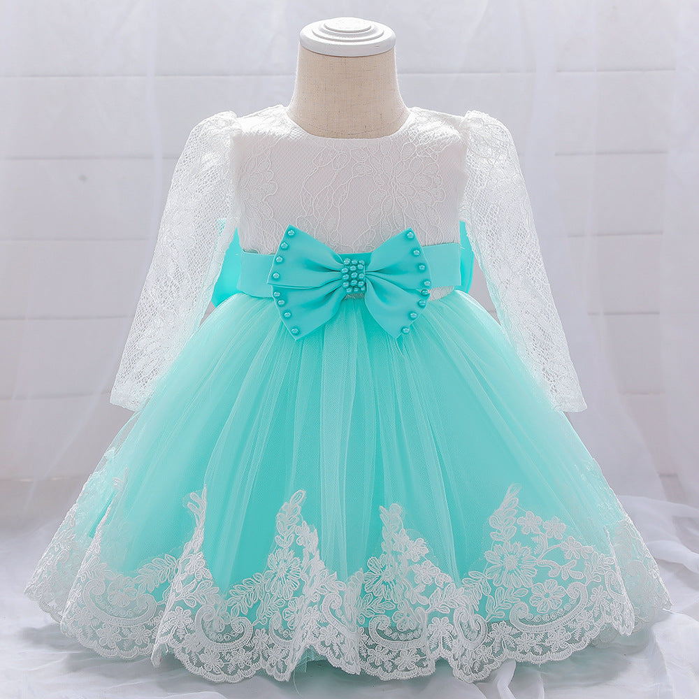 Adorable A-Line Tulle & Lace Birthday Dress for Babies | Long Sleeve Flower Girl Outfit