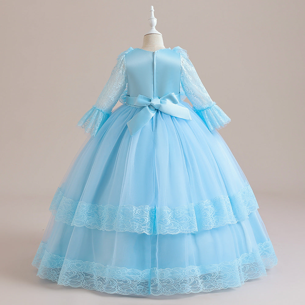 Cute Girls A-Line Tulle Maxi Dress with Lace, Ruffles & Appliques | Party & Flower Girl Gown