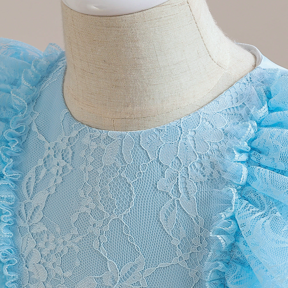 Cute Girls A-Line Tulle Maxi Dress with Lace, Ruffles & Appliques | Party & Flower Girl Gown