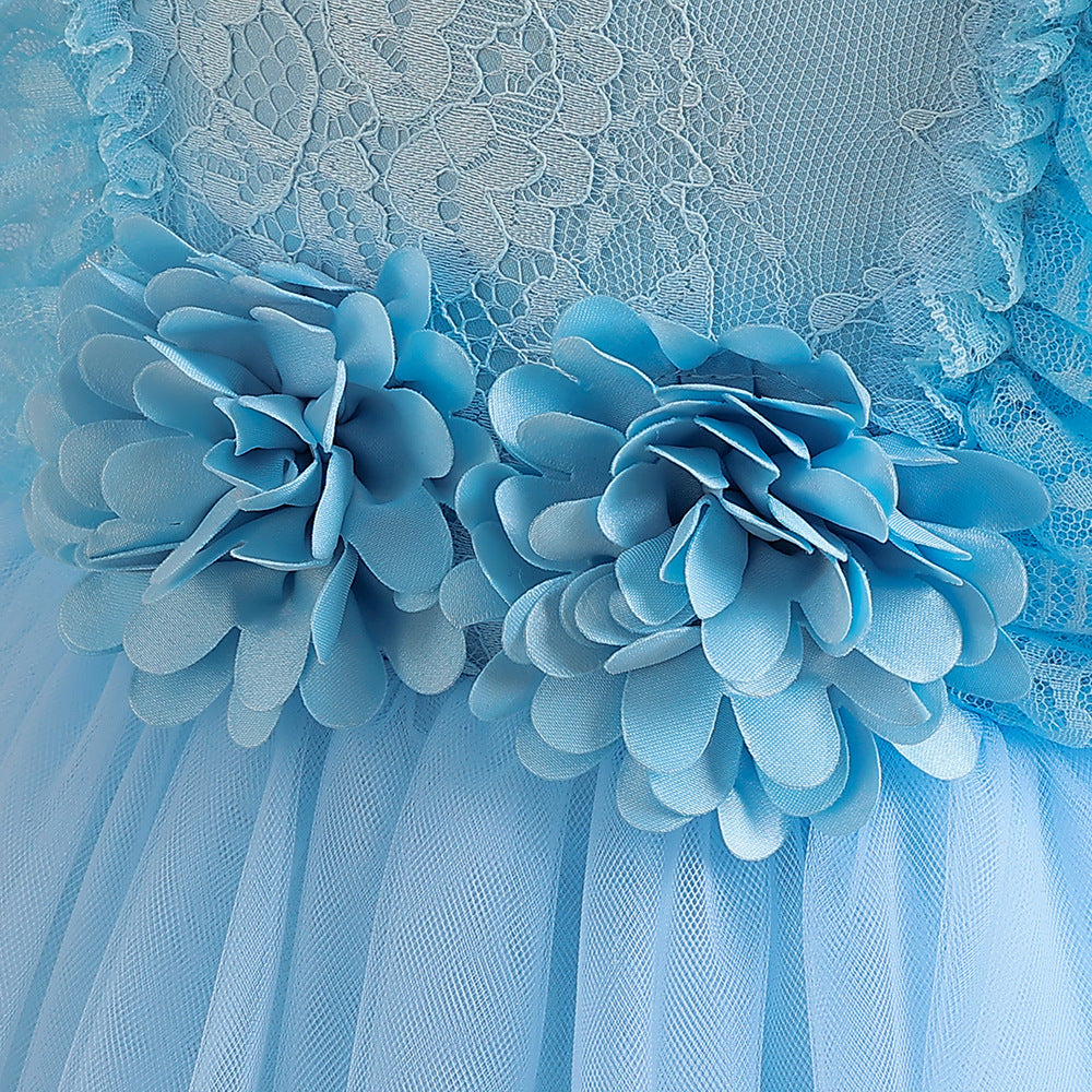Cute Girls A-Line Tulle Maxi Dress with Lace, Ruffles & Appliques | Party & Flower Girl Gown