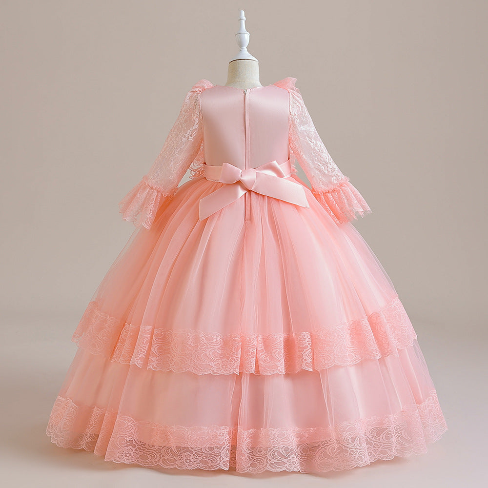 Cute Girls A-Line Tulle Maxi Dress with Lace, Ruffles & Appliques | Party & Flower Girl Gown