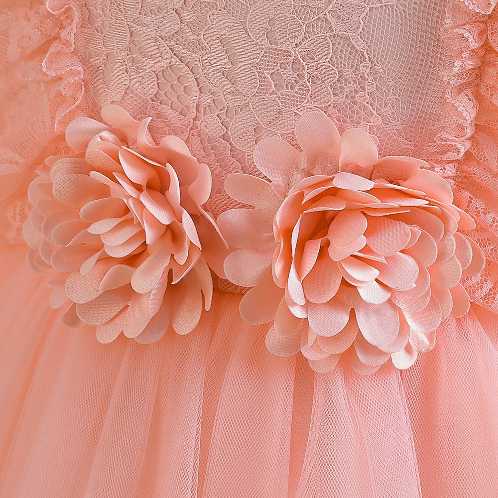 Cute Girls A-Line Tulle Maxi Dress with Lace, Ruffles & Appliques | Party & Flower Girl Gown