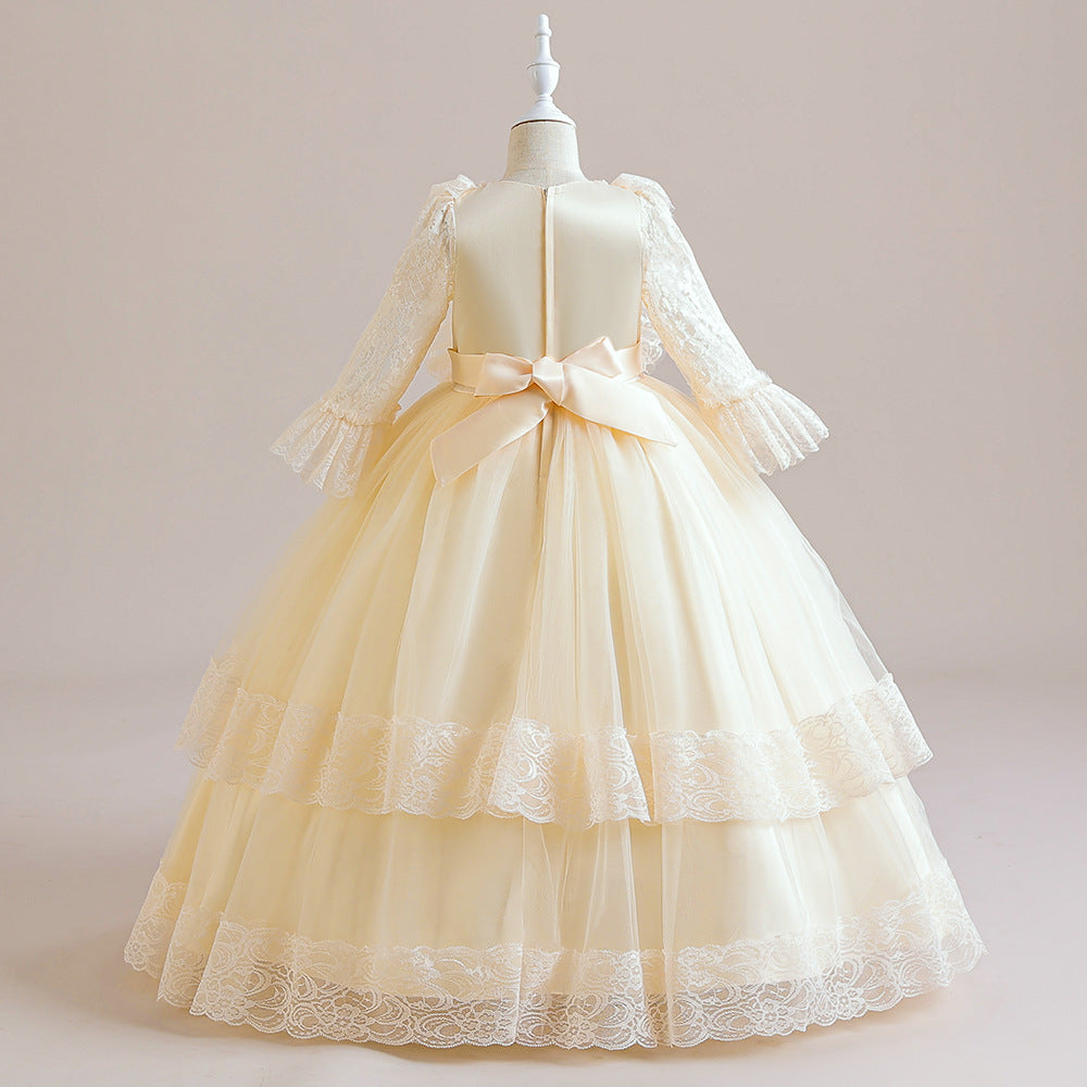 Cute Girls A-Line Tulle Maxi Dress with Lace, Ruffles & Appliques | Party & Flower Girl Gown
