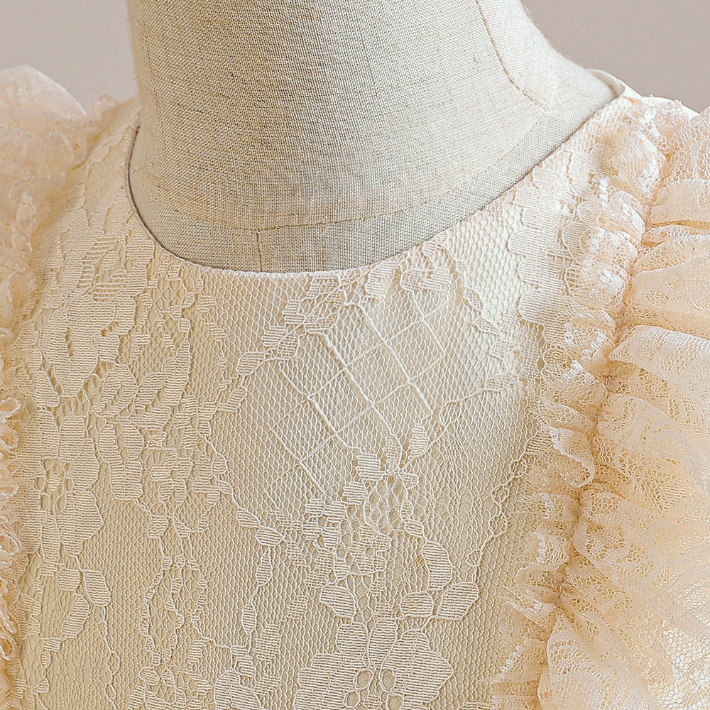Cute Girls A-Line Tulle Maxi Dress with Lace, Ruffles & Appliques | Party & Flower Girl Gown