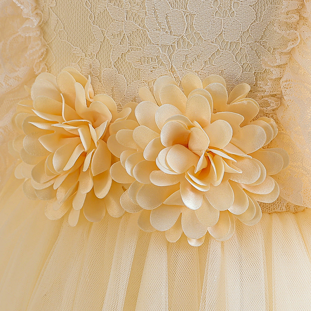 Cute Girls A-Line Tulle Maxi Dress with Lace, Ruffles & Appliques | Party & Flower Girl Gown