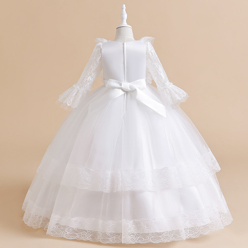 Cute Girls A-Line Tulle Maxi Dress with Lace, Ruffles & Appliques | Party & Flower Girl Gown