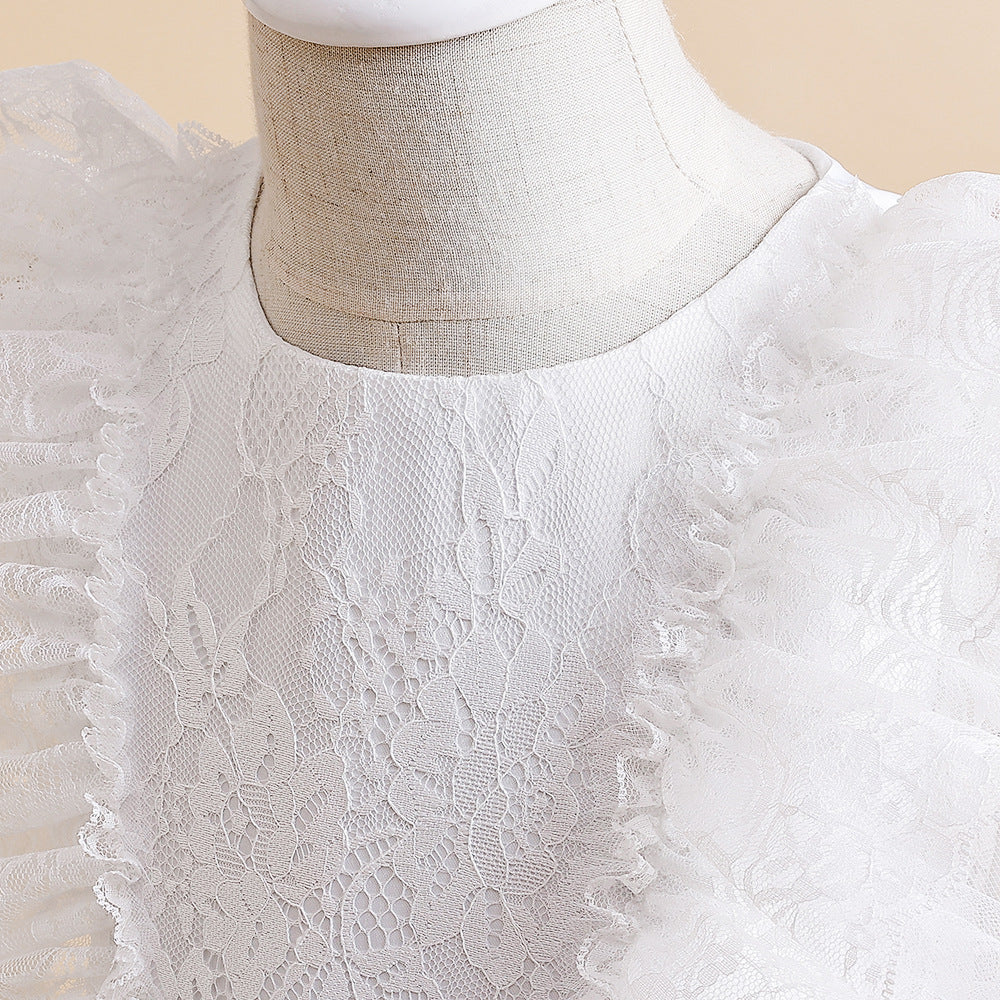 Cute Girls A-Line Tulle Maxi Dress with Lace, Ruffles & Appliques | Party & Flower Girl Gown