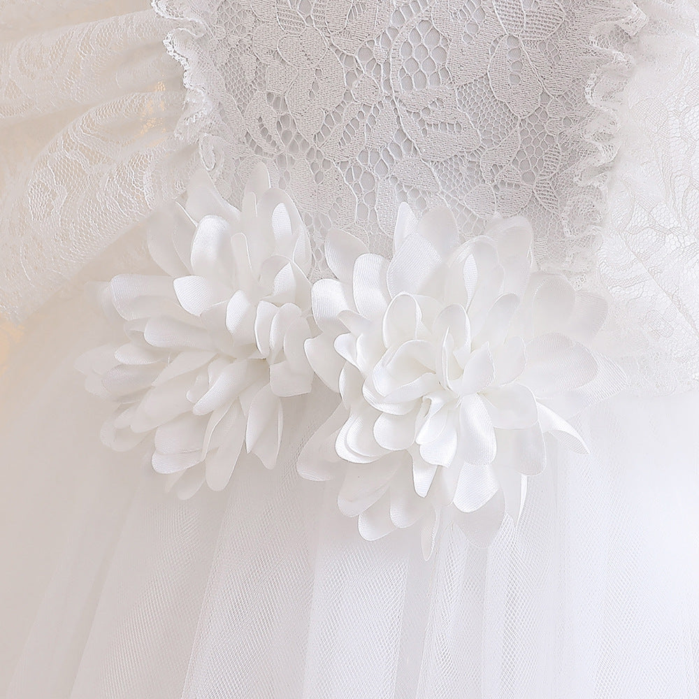 Cute Girls A-Line Tulle Maxi Dress with Lace, Ruffles & Appliques | Party & Flower Girl Gown