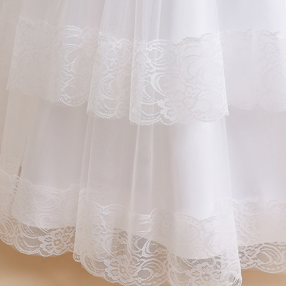 Cute Girls A-Line Tulle Maxi Dress with Lace, Ruffles & Appliques | Party & Flower Girl Gown