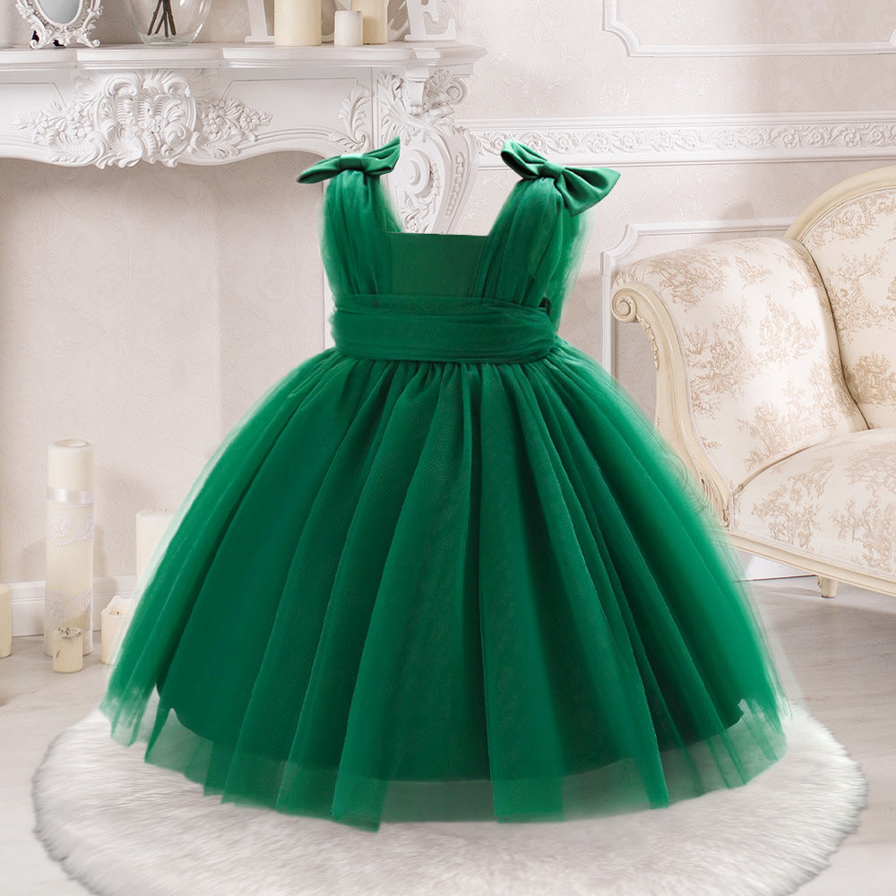 A-Line Tulle & Satin Princess Dress for Girls | Bowknot Tea Length Party Gown