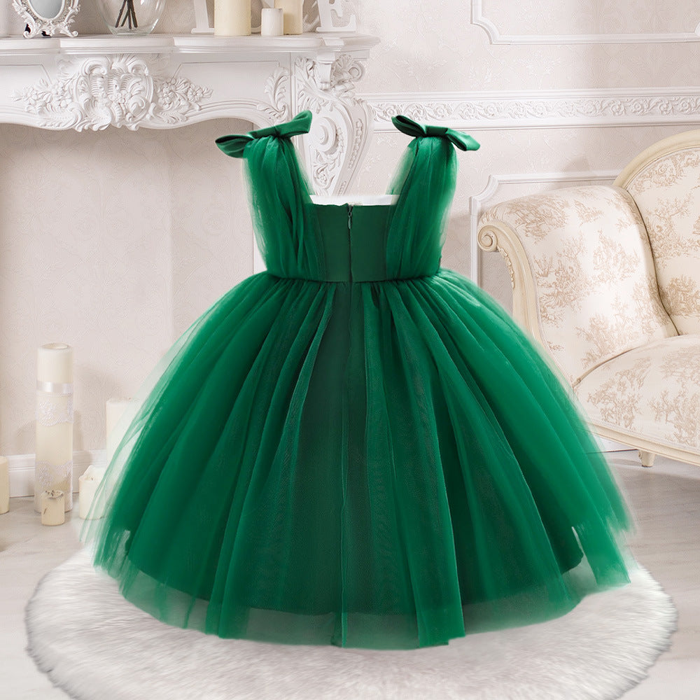 A-Line Tulle & Satin Princess Dress for Girls | Bowknot Tea Length Party Gown