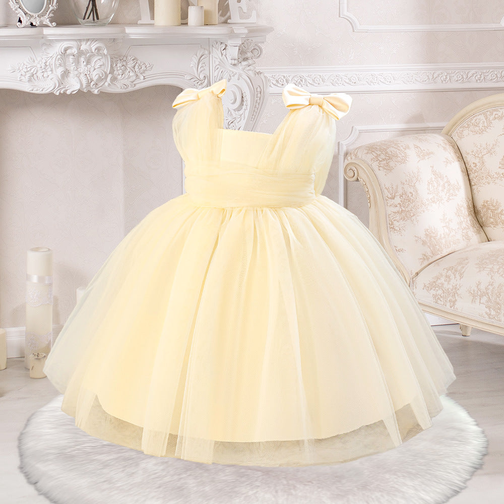 A-Line Tulle & Satin Princess Dress for Girls | Bowknot Tea Length Party Gown