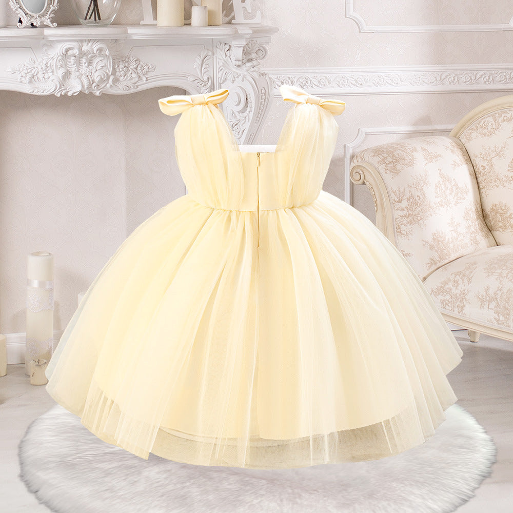 A-Line Tulle & Satin Princess Dress for Girls | Bowknot Tea Length Party Gown