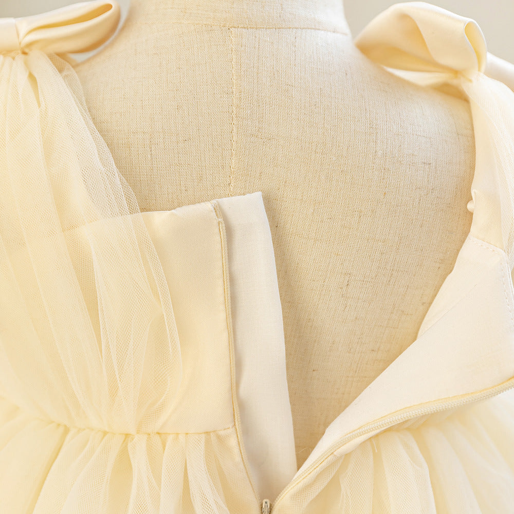 A-Line Tulle & Satin Princess Dress for Girls | Bowknot Tea Length Party Gown