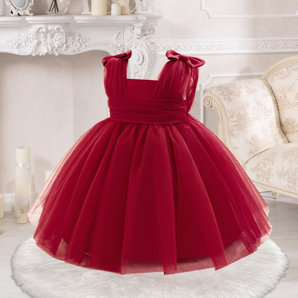 A-Line Tulle & Satin Princess Dress for Girls | Bowknot Tea Length Party Gown