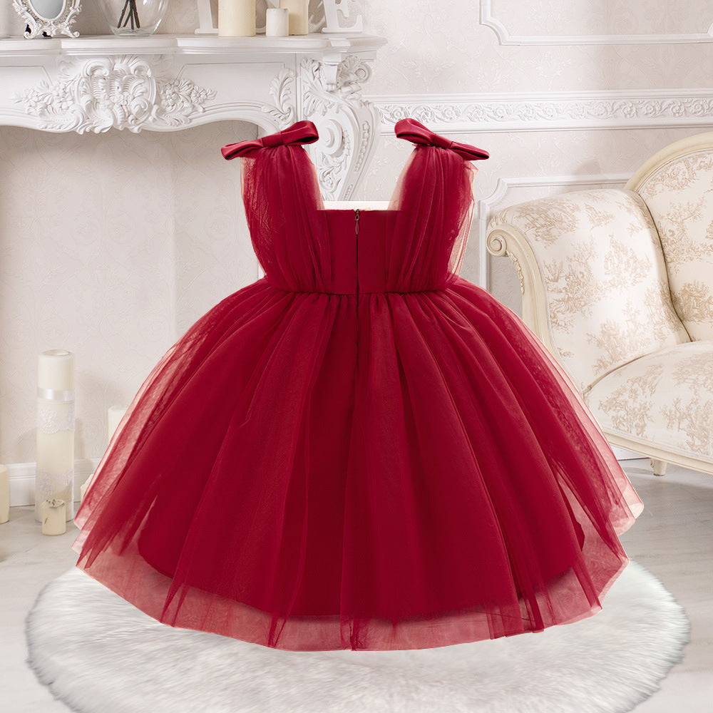 A-Line Tulle & Satin Princess Dress for Girls | Bowknot Tea Length Party Gown