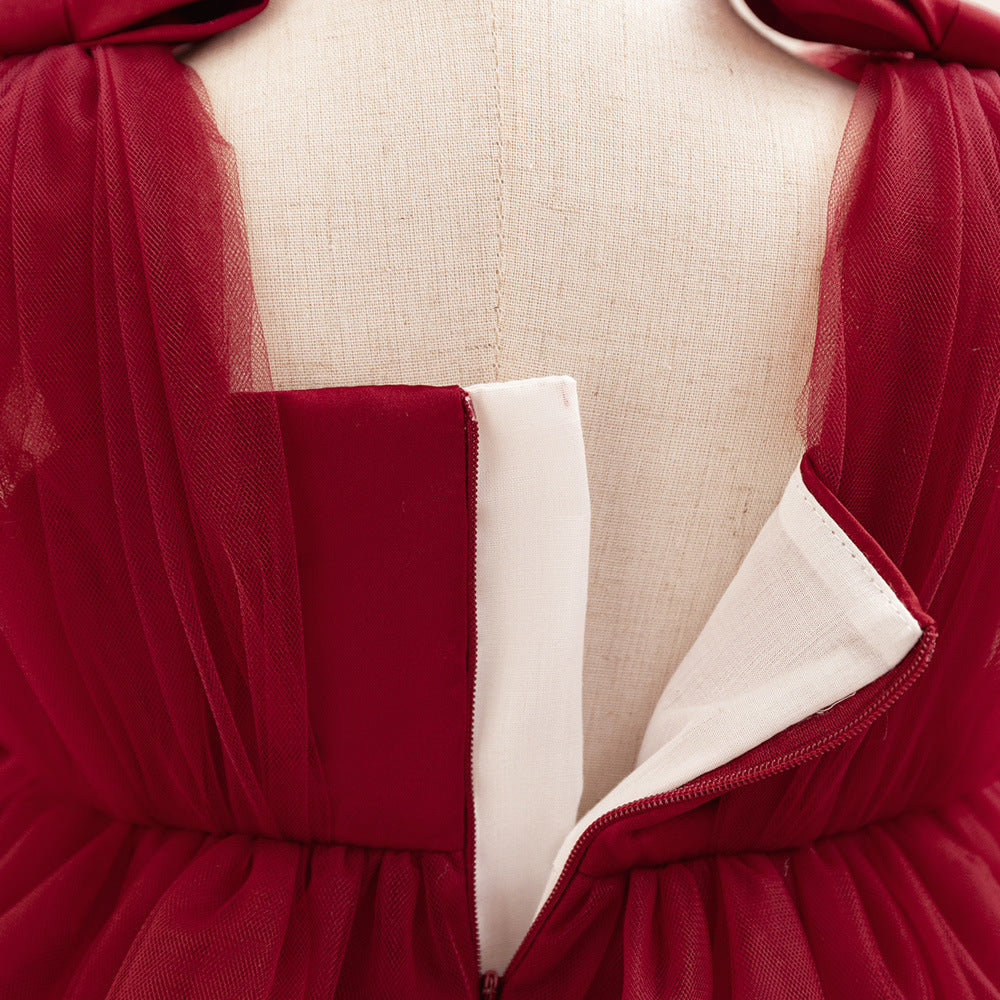 A-Line Tulle & Satin Princess Dress for Girls | Bowknot Tea Length Party Gown