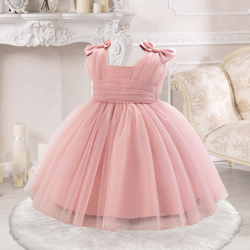A-Line Tulle & Satin Princess Dress for Girls | Bowknot Tea Length Party Gown