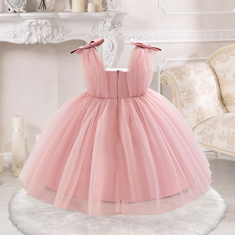 A-Line Tulle & Satin Princess Dress for Girls | Bowknot Tea Length Party Gown