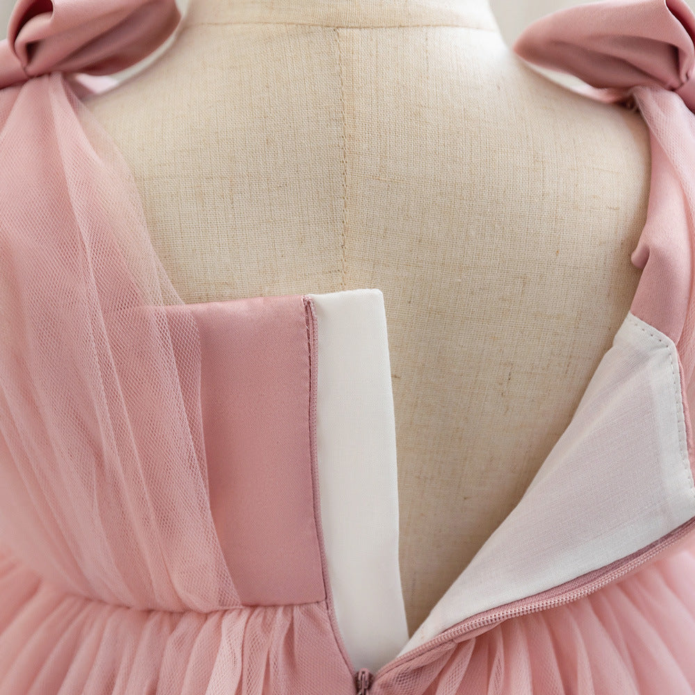 A-Line Tulle & Satin Princess Dress for Girls | Bowknot Tea Length Party Gown