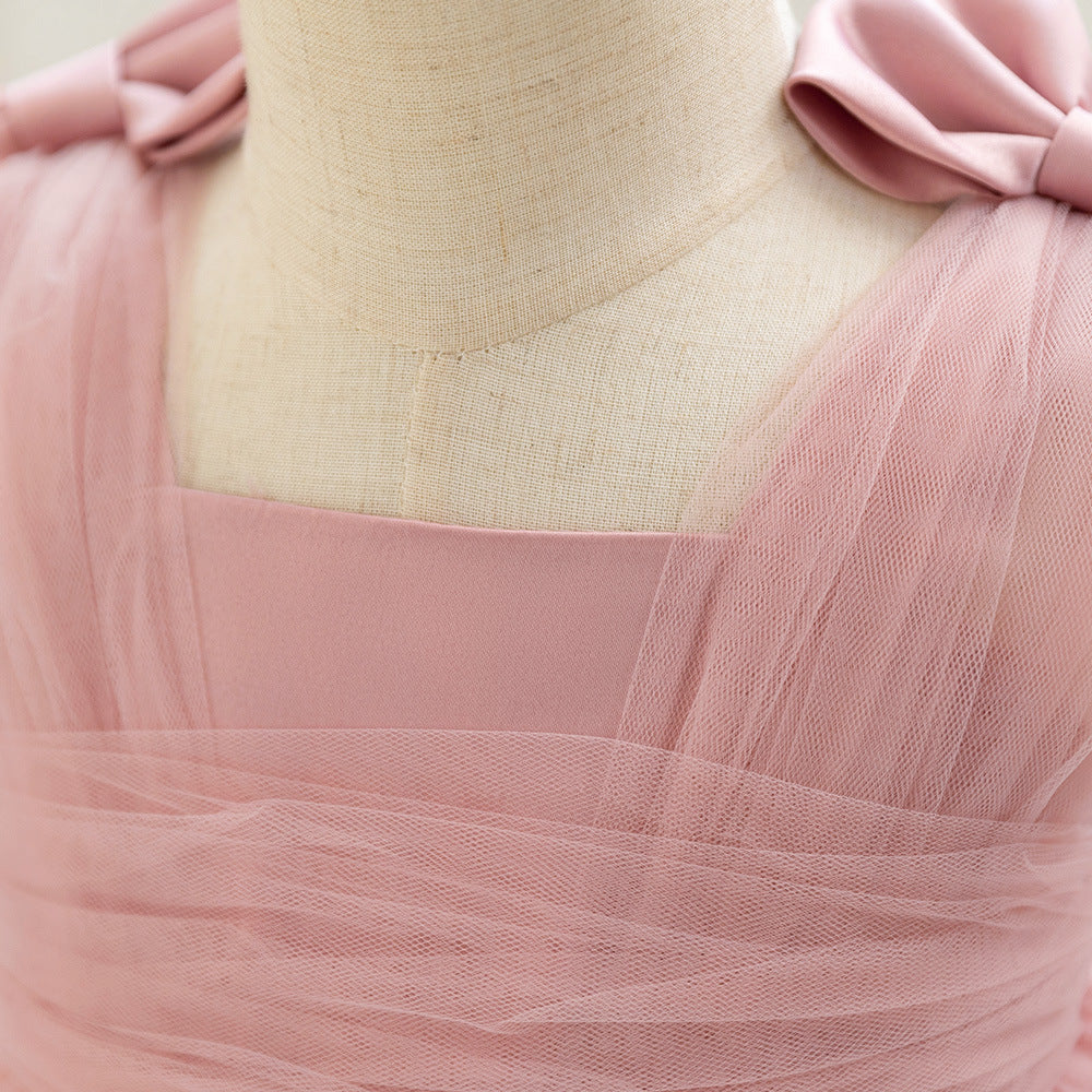 A-Line Tulle & Satin Princess Dress for Girls | Bowknot Tea Length Party Gown