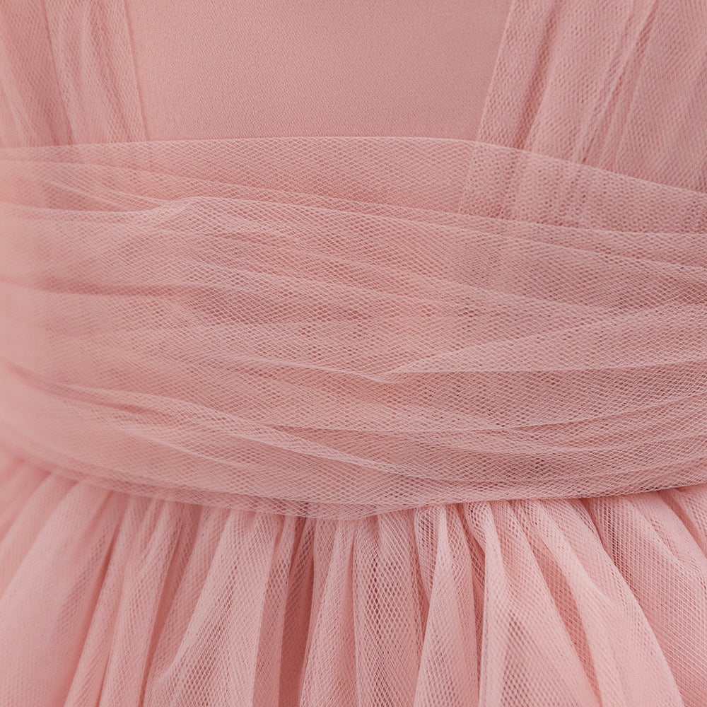 A-Line Tulle & Satin Princess Dress for Girls | Bowknot Tea Length Party Gown