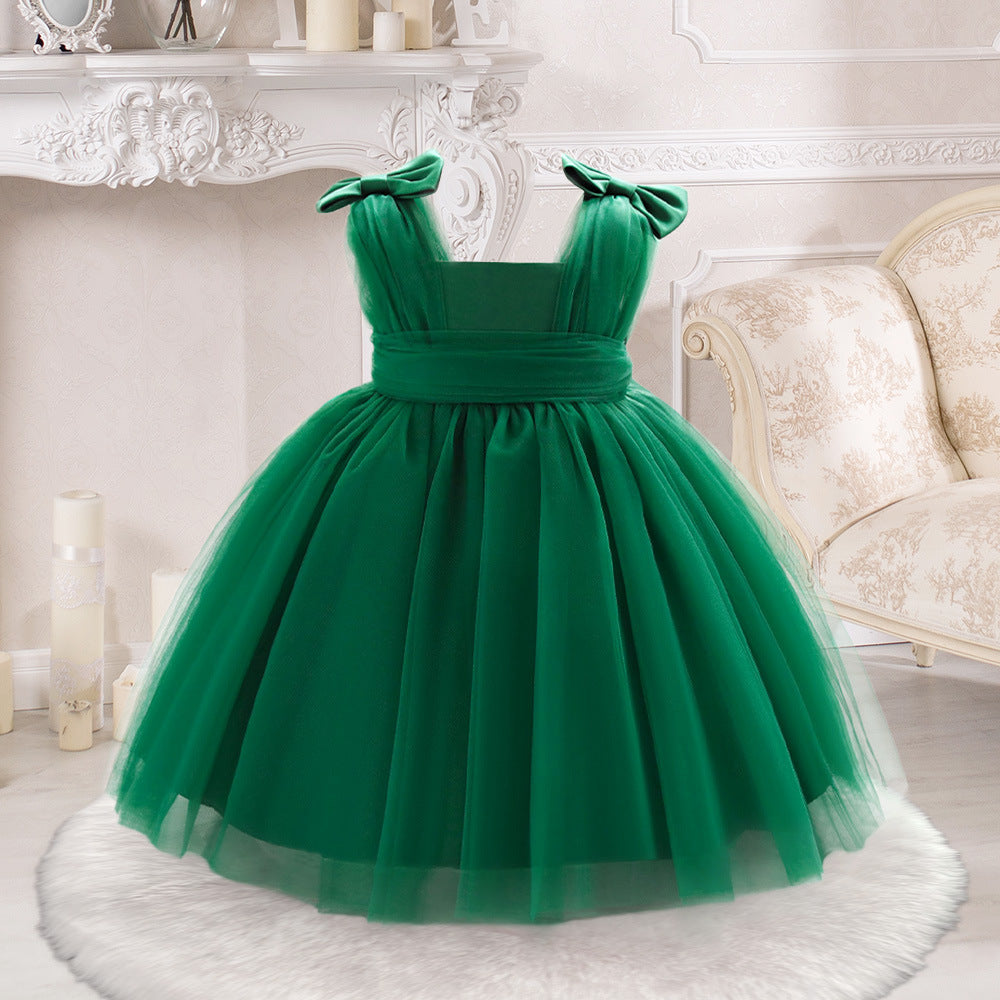 A-Line Tulle & Satin Princess Dress for Girls | Bowknot Tea Length Party Gown