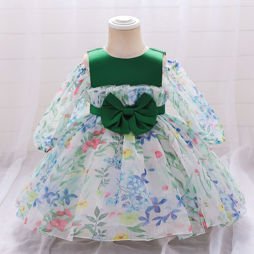 A-line Tulle Bowknot Baby Girl Dress - Tea Length Princess Outfit for Parties & Weddings