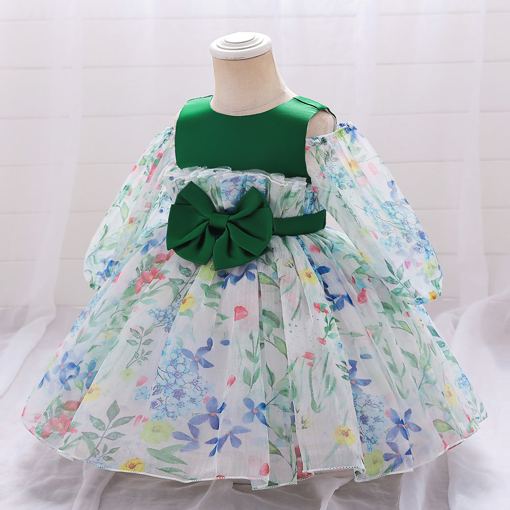 A-line Tulle Bowknot Baby Girl Dress - Tea Length Princess Outfit for Parties & Weddings