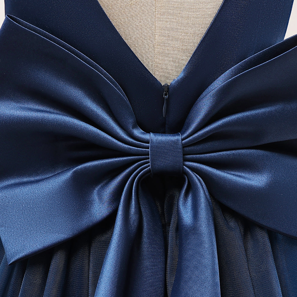 A-Line Bowknot Tulle Flower Girl Maxi Dress | Cute Kids Party Gown