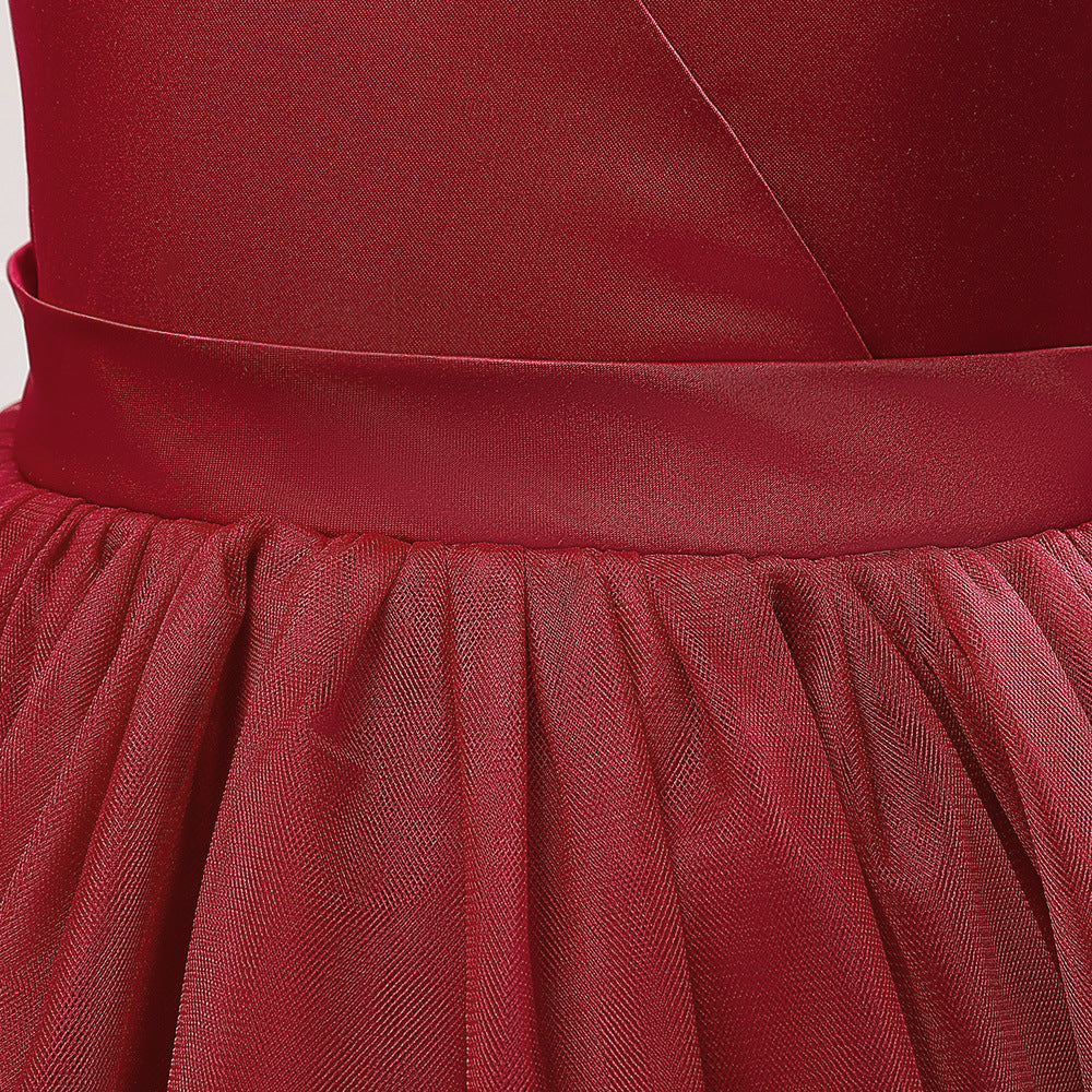 A-Line Bowknot Tulle Flower Girl Maxi Dress | Cute Kids Party Gown