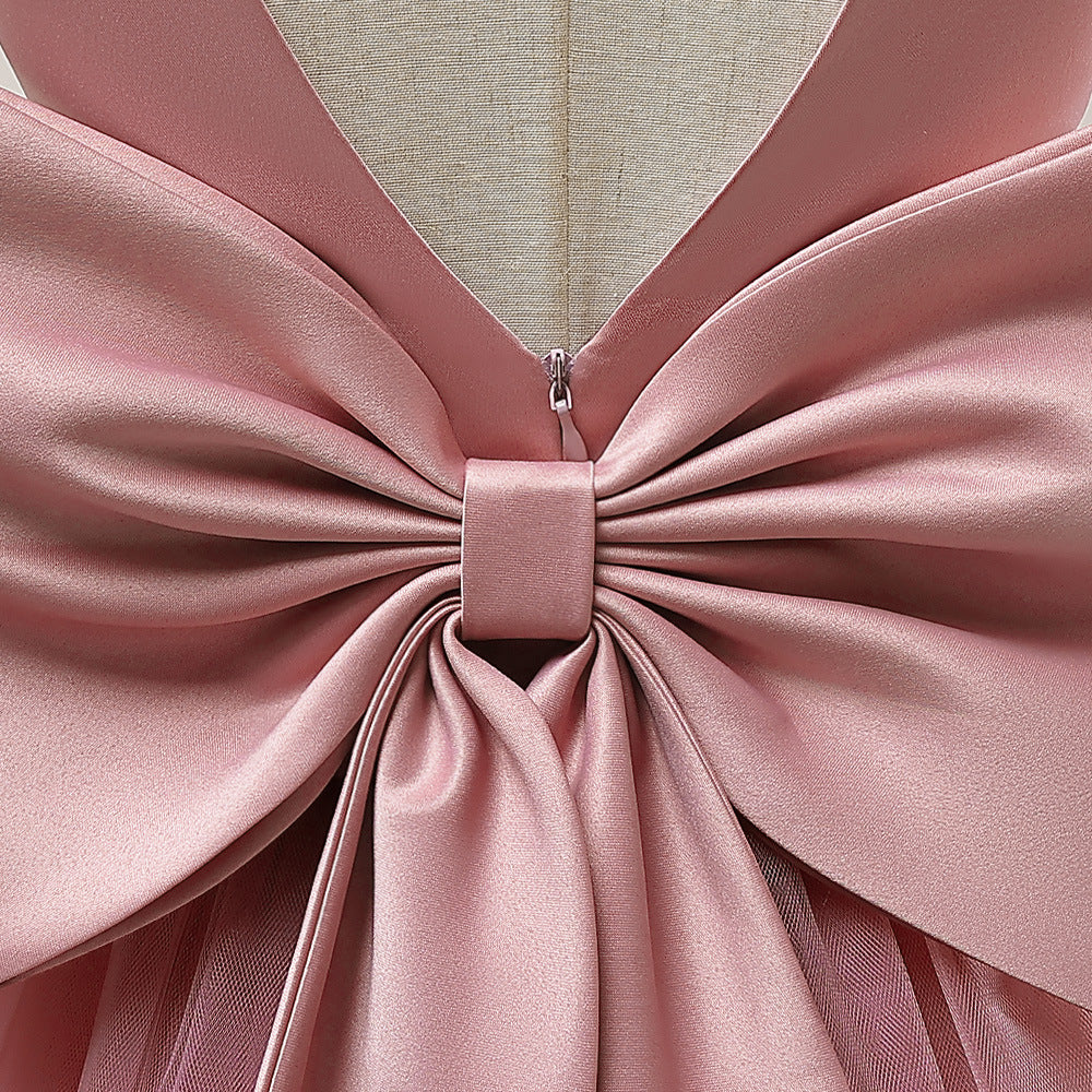 A-Line Bowknot Tulle Flower Girl Maxi Dress | Cute Kids Party Gown