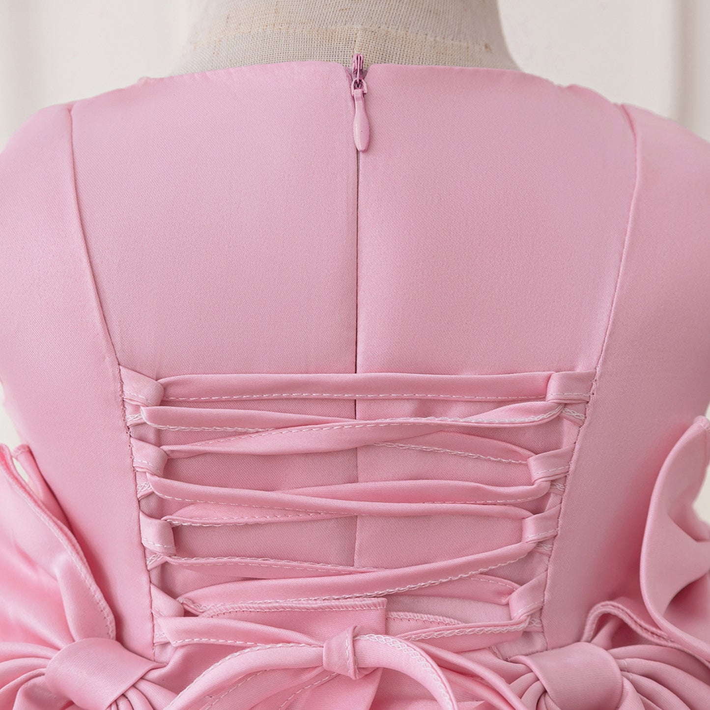 Pink Bowknot Satin Princess Dress – A-Line Tea Length for Girls (9M-4Y)